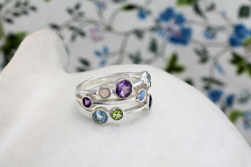 Triple Band Muitistone Ring ,Made from Sterling Silver with Amethyst | Blue Topaz | Iolite | Opal & Peridot .
