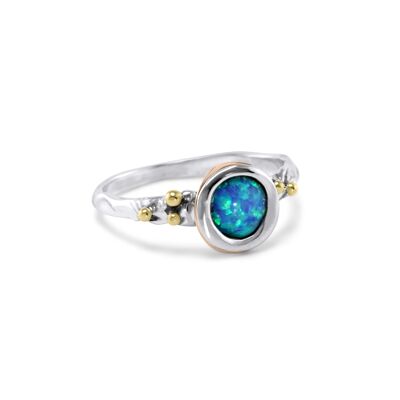 Breathtaking Large Round Silver Blue Opal Ring