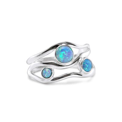 Glorious Three Opal Gemstone Sterling Silver Ring.