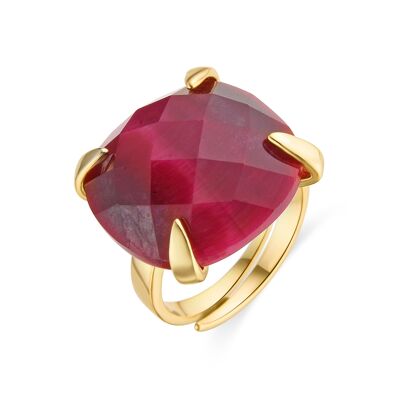 Luxenter 925 Sterling Silver Ring with Pink Tiger's Eye finished in 18K yellow gold - Timbur