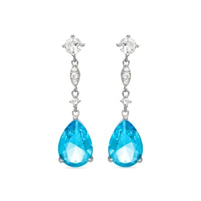 Boucles d'oreilles Luxenter en argent sterling 925 avec zircone aigue-marine finies en rhodium