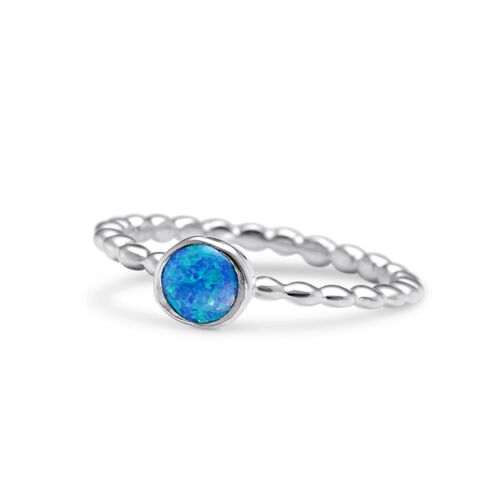 Vibrant Blue Opal On Sterling Silver Bubble Band