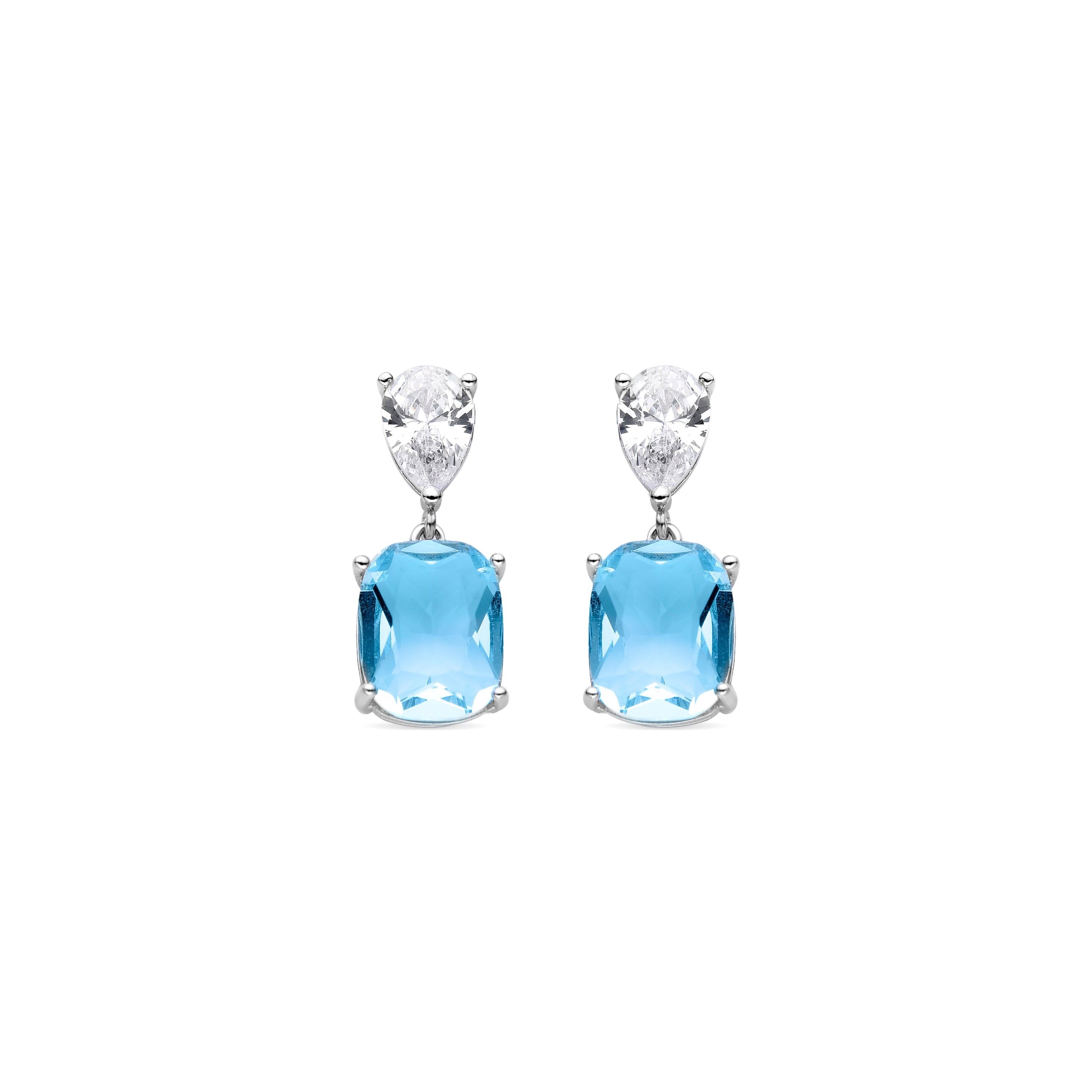 Boucles d'oreilles Luxenter en argent sterling 925 avec zircone aigue-marine finies en rhodium - Himal