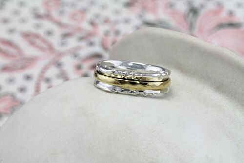 Sterling Silver Ring with Revolving Brass Band