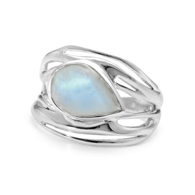 Sterling Silber Regenbogen Mondstein Ring, einzigartig und handgefertigt.