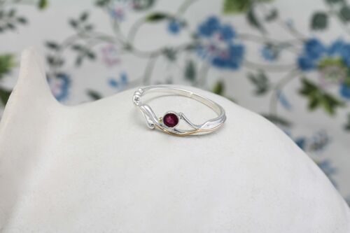 Delicate Ruby Ring in sterling Silver with gold  | Unique & Hand Made