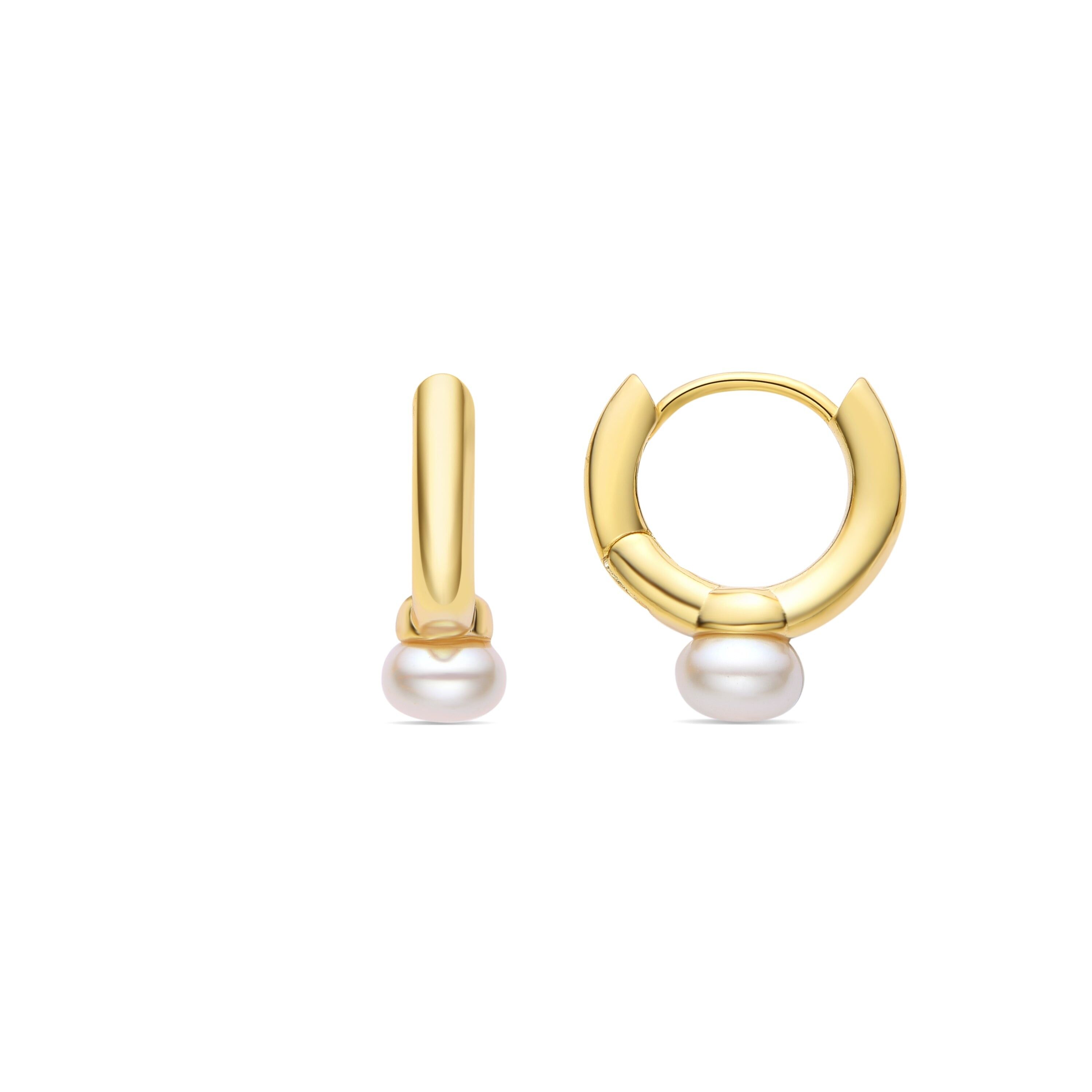 Luxenter Uldi Earrings with White Pearl Finished in 18K Yellow Gold