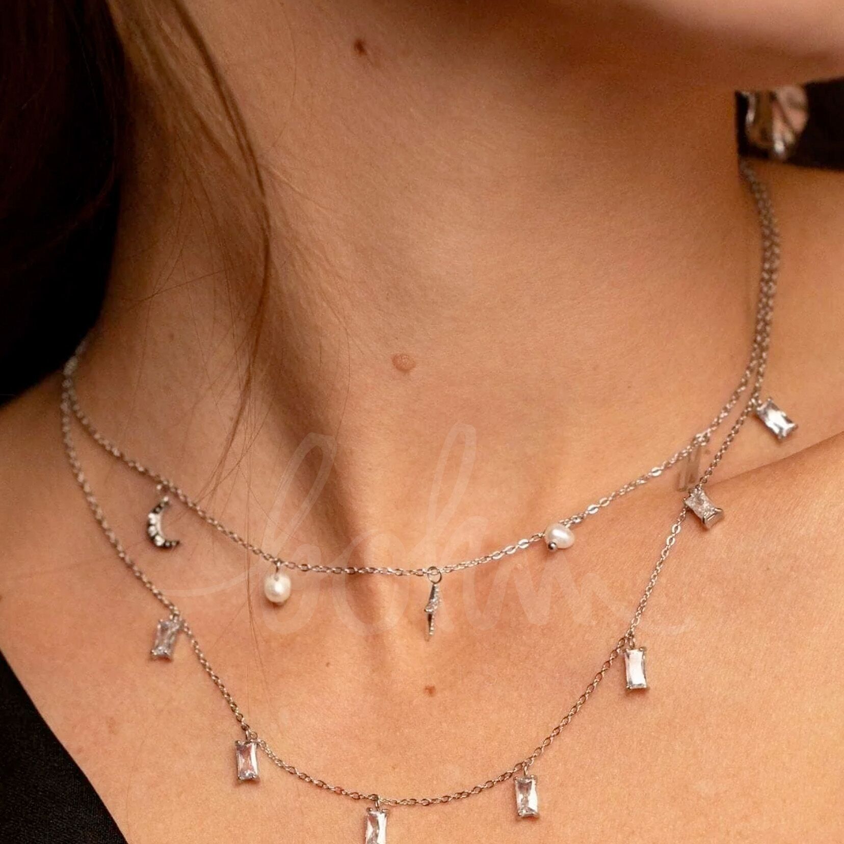 Collar Tifanny - colgantes de rayos, luna y estrellas y óxido de circonio