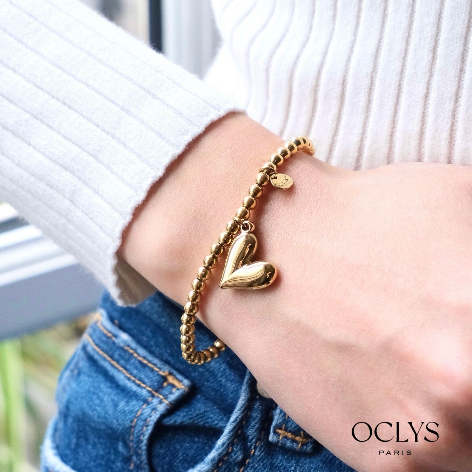 Cecena stainless steel heart ball bracelet