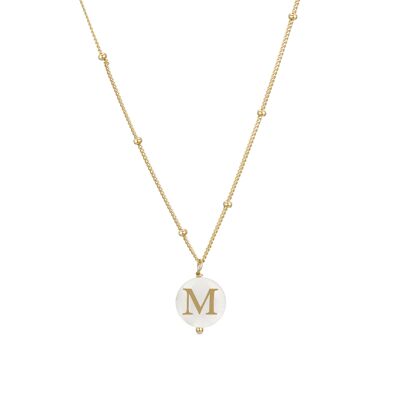 Luxenter 925 Sterling Silver Necklace with White Mother of Pearl finished in 18K Yellow Gold - Alphabet
