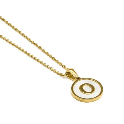 LUXENTER Collana in madreperla bianca rifinita in oro giallo 18 carati - Alfabeto