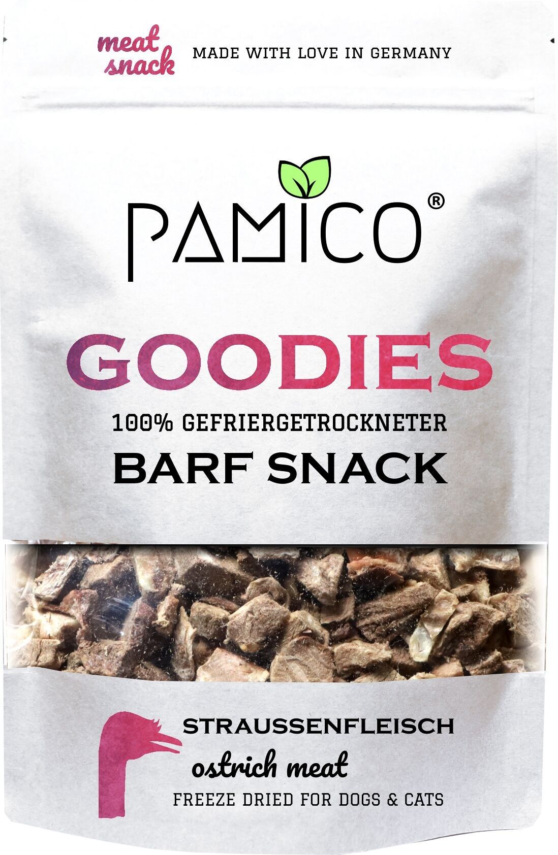 Carne de avestruz liofilizada - BARF Snack Goodies para perros y gatos