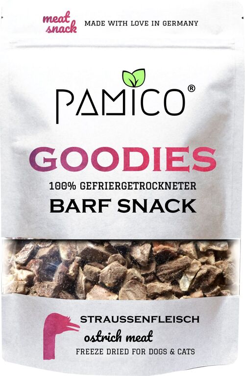 Straußenfleisch gefriergetrocknet - BARF Snack Goodies for dogs & cats