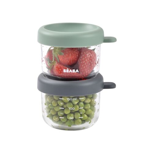 BEABA , Lot de 2 Portions verre 150 ml Mineral/Sage green