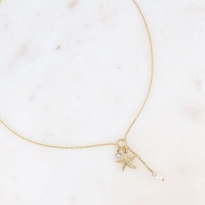 Collana a Y - stella marina, cristallo molato, perla d'acqua dolce