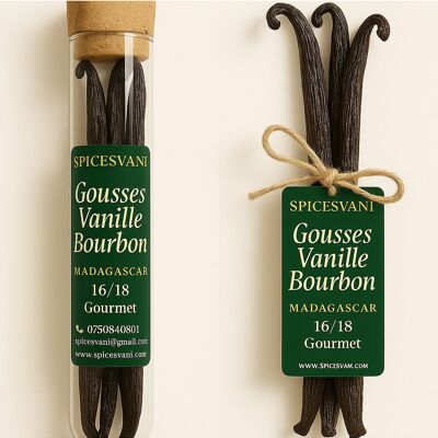 Tube en verre de 3 gousses de vanille Bourbon de Madagascar - 16/18 cm