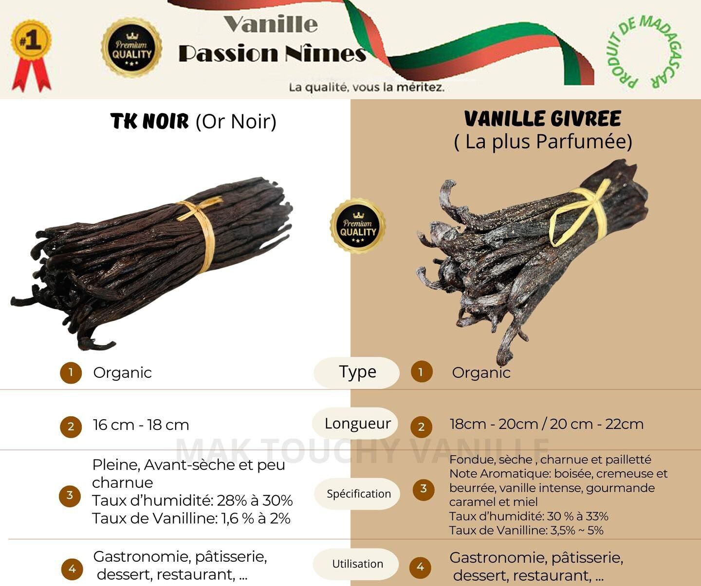 5 Bourbon Vanilla Beans from Madagascar, "Gourmet" quality, 16/18cm