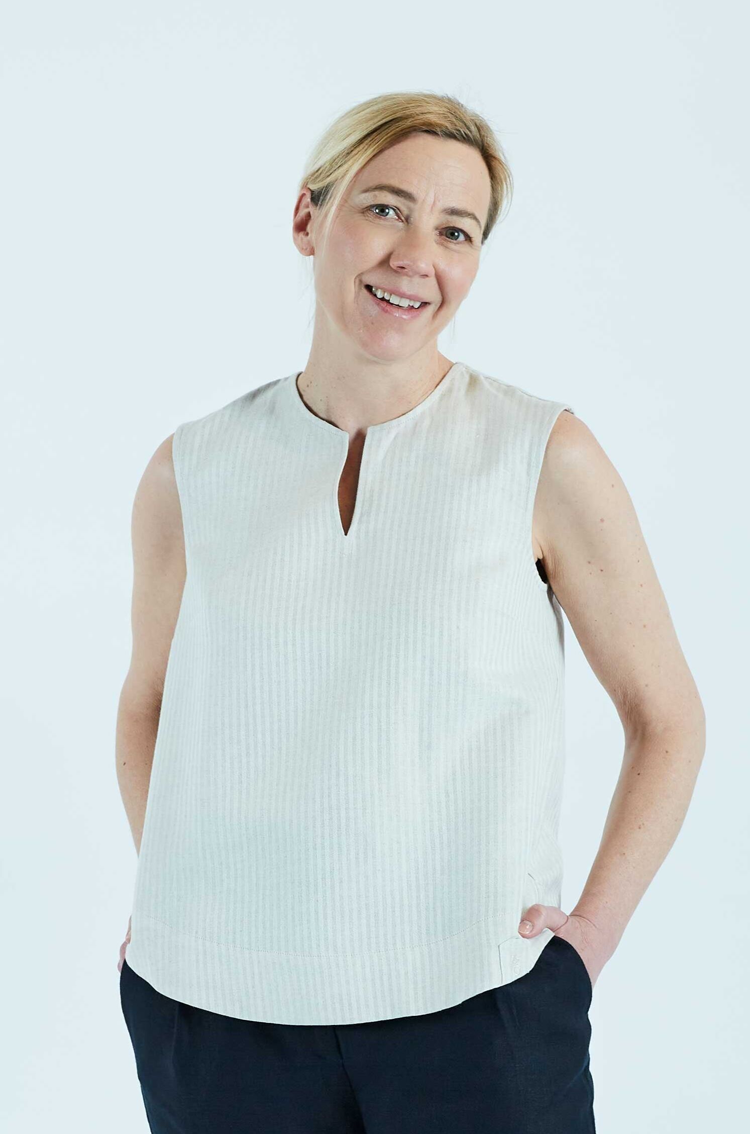 Blusa senza maniche CHARLOTTE a righe beige