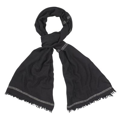 Pashmina 100 % tejida a mano en blanco y negro
