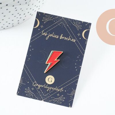 Spilla con flash in zama dorata, smalto rosso, 28 mm, spilla in oro, decorazione della giacca, x1 (G9745)