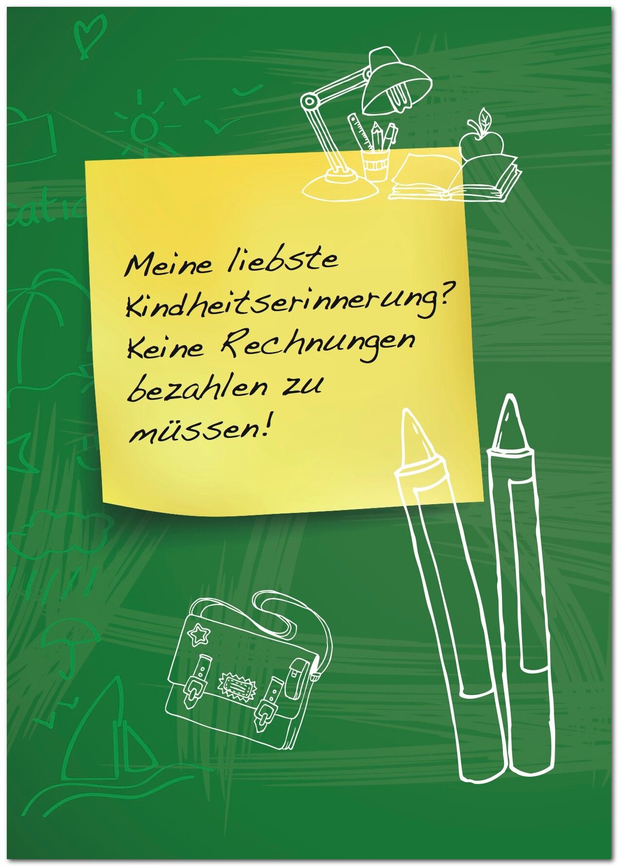 Postcard "My best childhood memory - not paying bills"