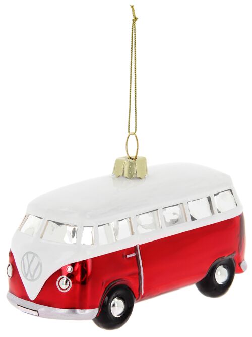 Dekorative Anhänger VW T1 Bus Kombi & Weihnachtsdekorationen aus Glas in einer Geschenkbox (Maßstab 1:40), rot
