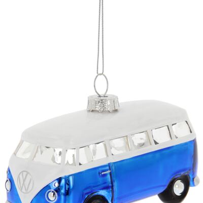 Dekorative Anhänger VW T1 Bus Kombi & Weihnachtsdekorationen aus Glas in einer Geschenkbox (Maßstab 1:40), blau