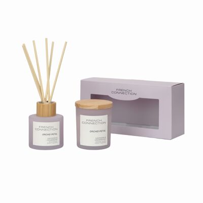 French Connection Pastel Range Orchid Petal 130G Candle and 100ML Reed Diffuser Gift Set
