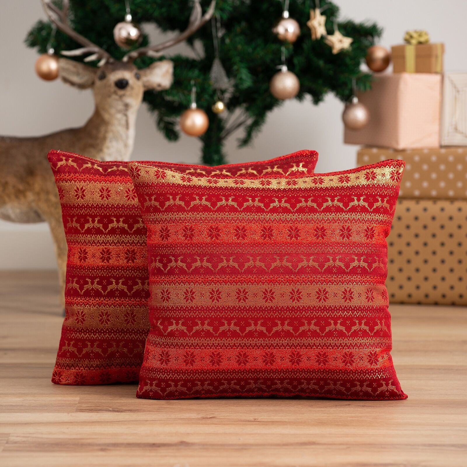 Pack 2 fundas de cojín navidad jacquard algodón 45x45 cm RIBBON