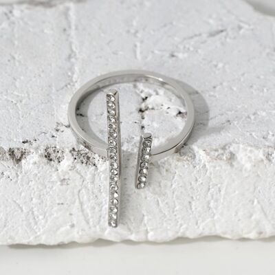 Bague Argentée Double Barres Incrutées de Strass