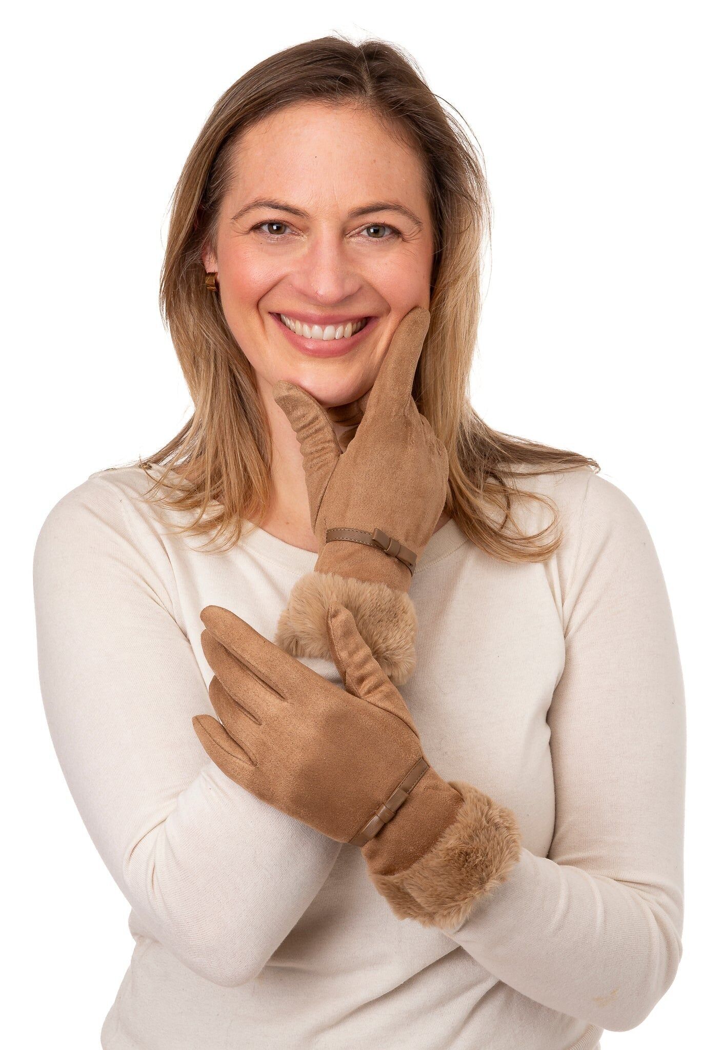 Gant Alice FB70 en suédine moka avec revers en fausse fourrure et écran tactile