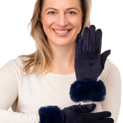 Guanto Mattea FB64 Velvet blu navy con polsino in pelliccia sintetica e touch screen