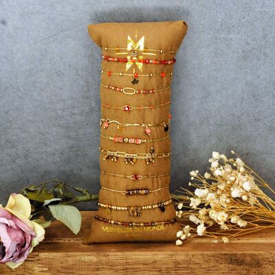 Cuscino di 12 Bracciali in Acciaio Inossidabile e pietre naturali