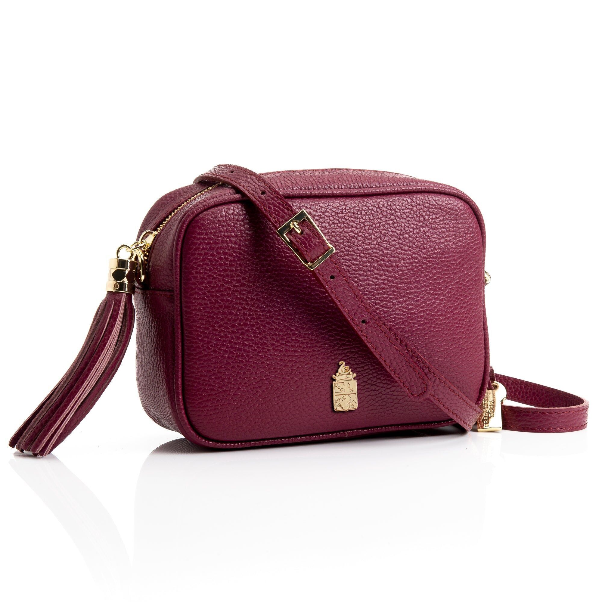 FB214 Borsa per fotocamera Caz Burgundy con tracolla e nappa - Pelle Dollaro