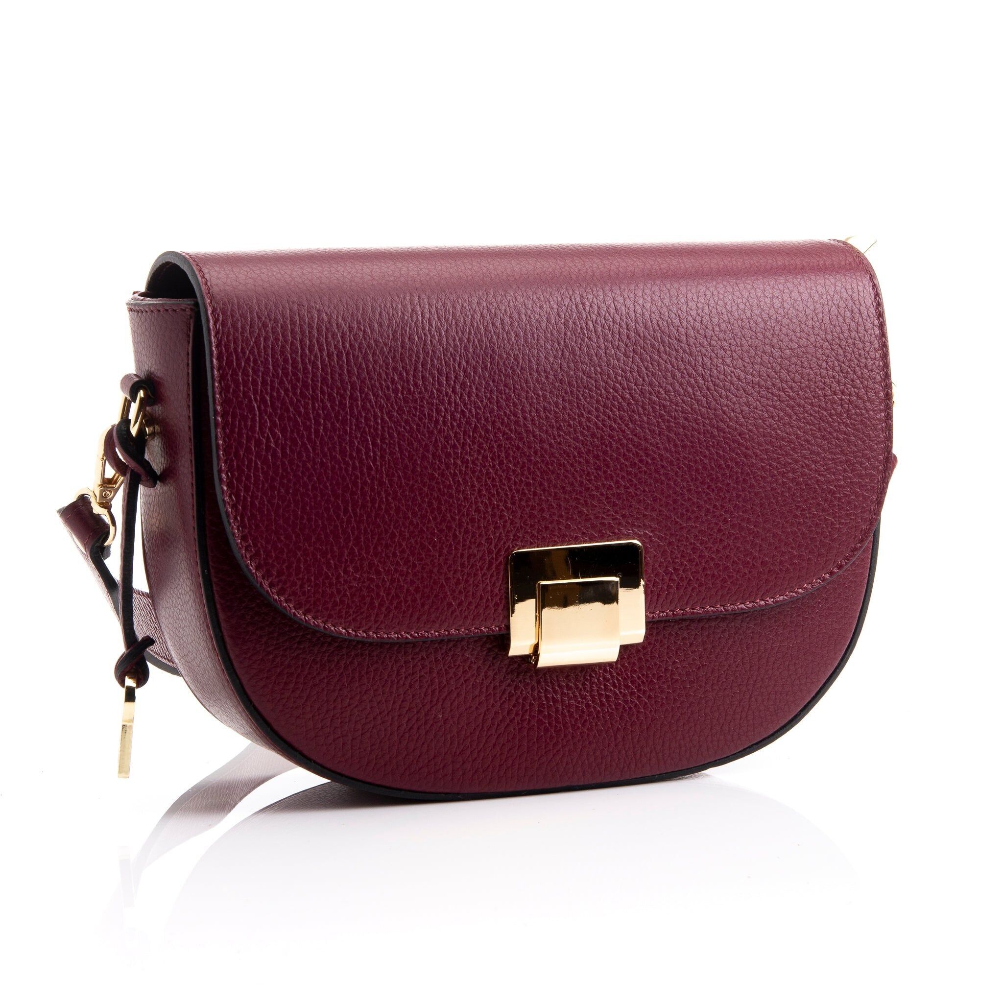 FB217 Valentina Borsa classica bordeaux con patta, chiusura dorata e due cinturini - Pelle Dollaro