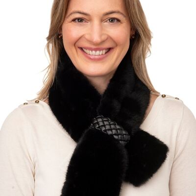 Isotta FB55 - Gorro de piel sintética negra con detalle de lazo tejido