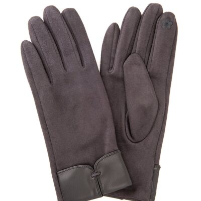 Guanto in suede Adalina FB78 con polsino in PU morbido e dettaglio passante e schermo touch grigio
