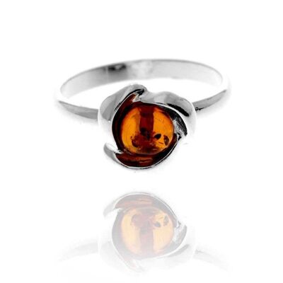 Anello classico celtico in argento sterling 925 e ambra baltica autentica - 7115