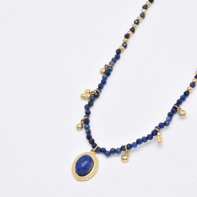 Collier pierre naturelle en acier inoxydable - BJ210219OR-BL