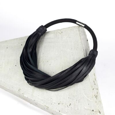 'NICO' Multistrand Leather fringe necklace - Black
