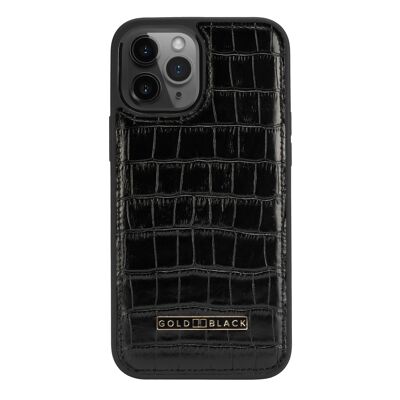 Funda de piel para iPhone 12 Pro Max con estampado de cocodrilo negro