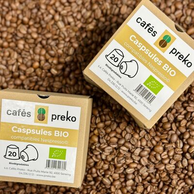 Cafés Preko - Café bio en capsules compatibles Nespresso 20 pièces
