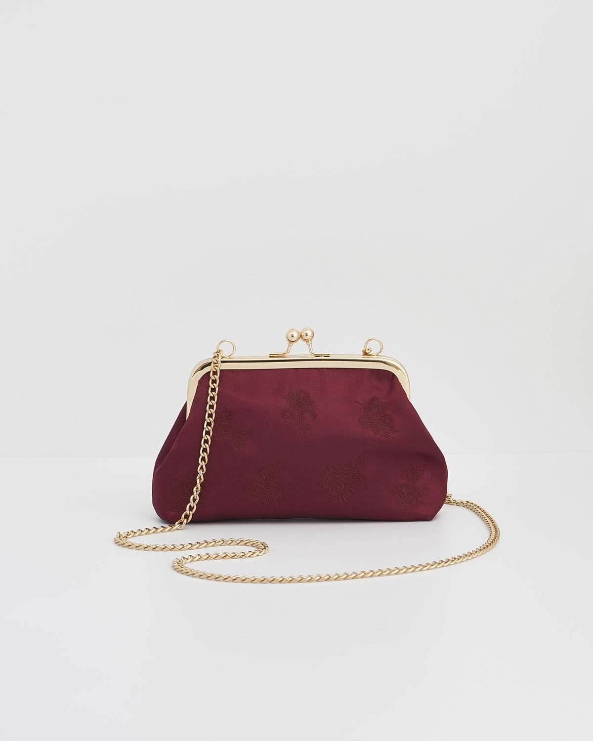 Pochette en satin bordeaux brodée de style victorien