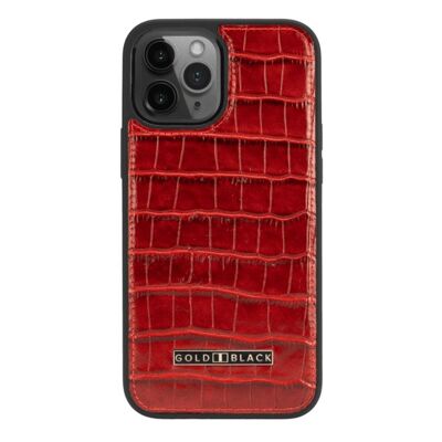 iPhone 12 Pro Max leather sleeve croco-embossed red