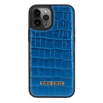 Etui cuir iPhone 12 Pro Max embossé croco bleu 1