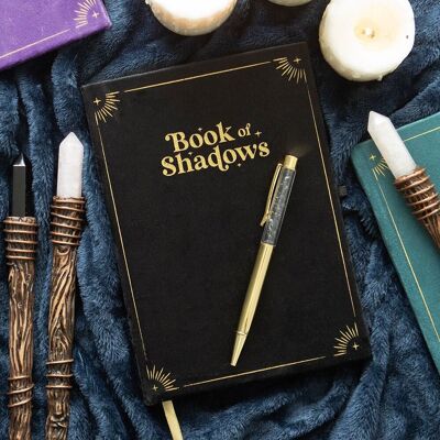Journal du Livre des Ombres avec stylo en cristal d'obsidienne noire