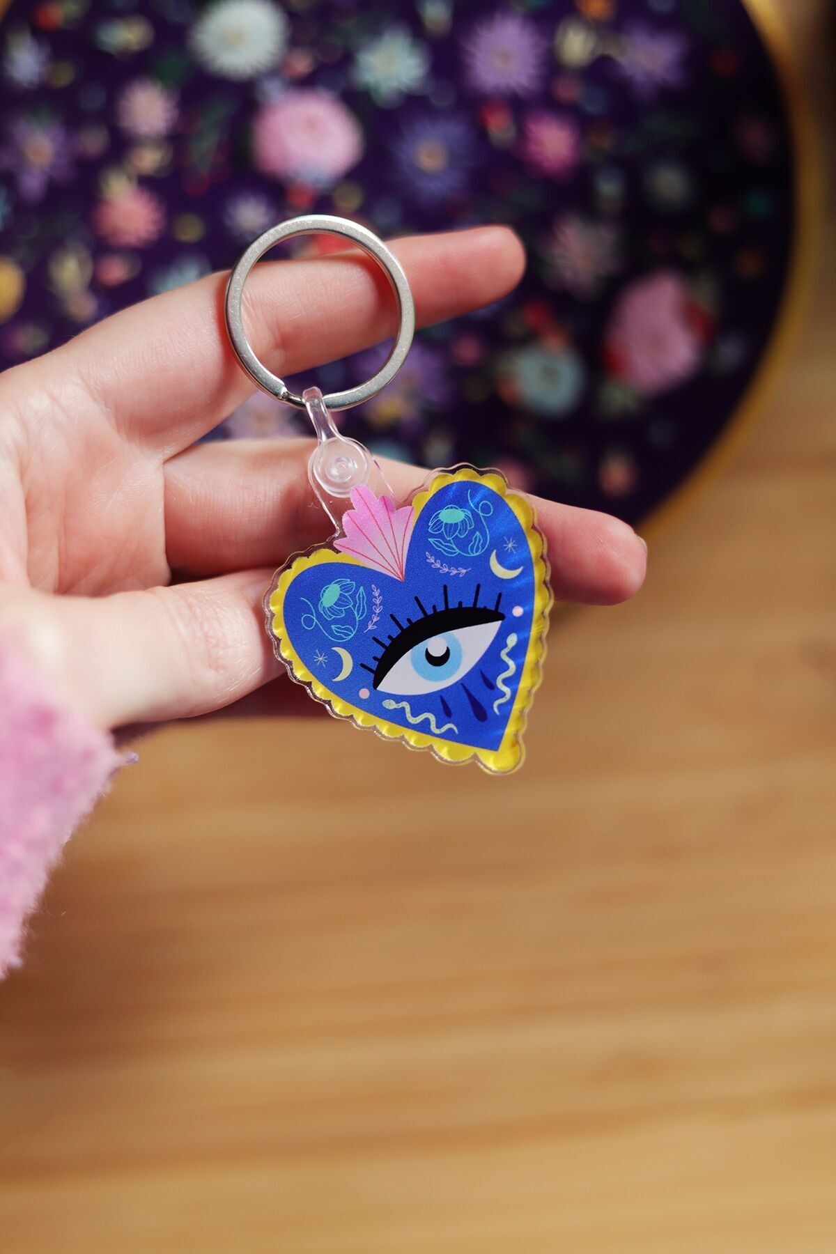 Blauer Herz-Ex-Voto-Schlüsselanhänger