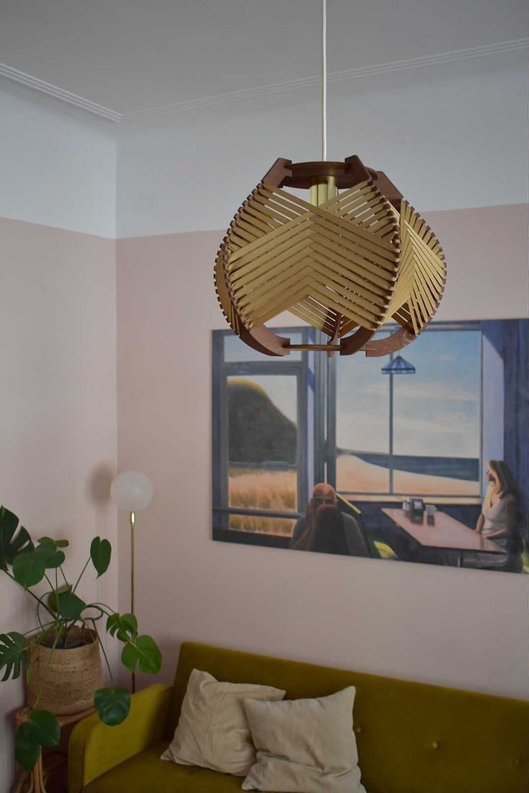 Große Holzlampe / T 39 cm / Hängeoption