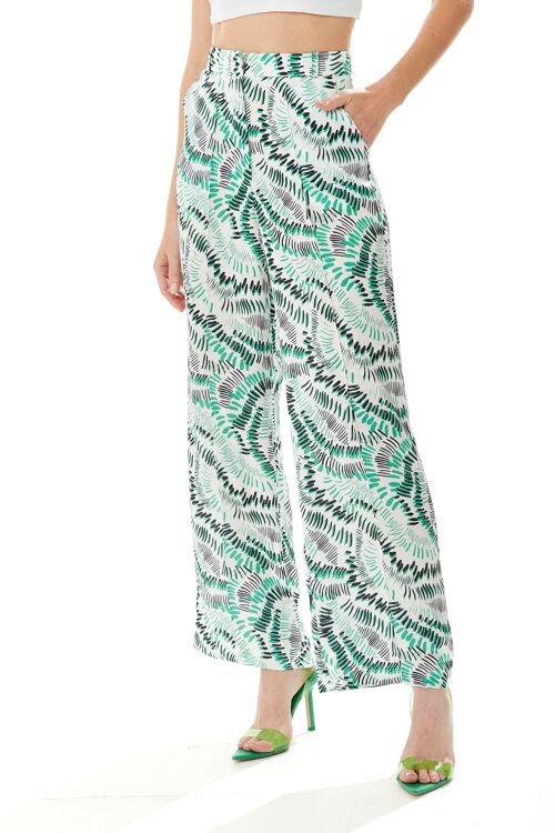 Women’s Trousers in White with Abstract Print, High Rise, Wide Legs, Front Pockets, Regular Fit - Liquorish