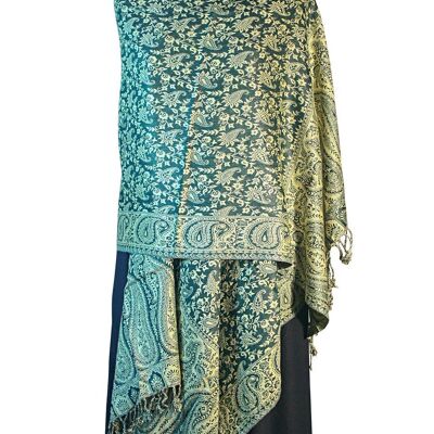 Pashmina reversible con estampado de hojas y flores en forma de lágrima, 200 x 75 cm